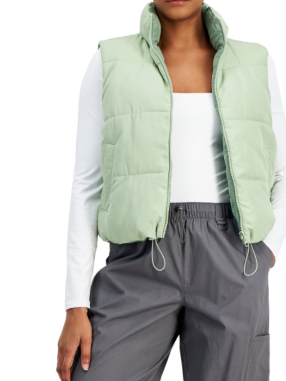 Madden Girl Juniors' Reversible Zip-Front Puffer Vest - Fresh Sage SIZE XL NWT - Picture 2 of 2